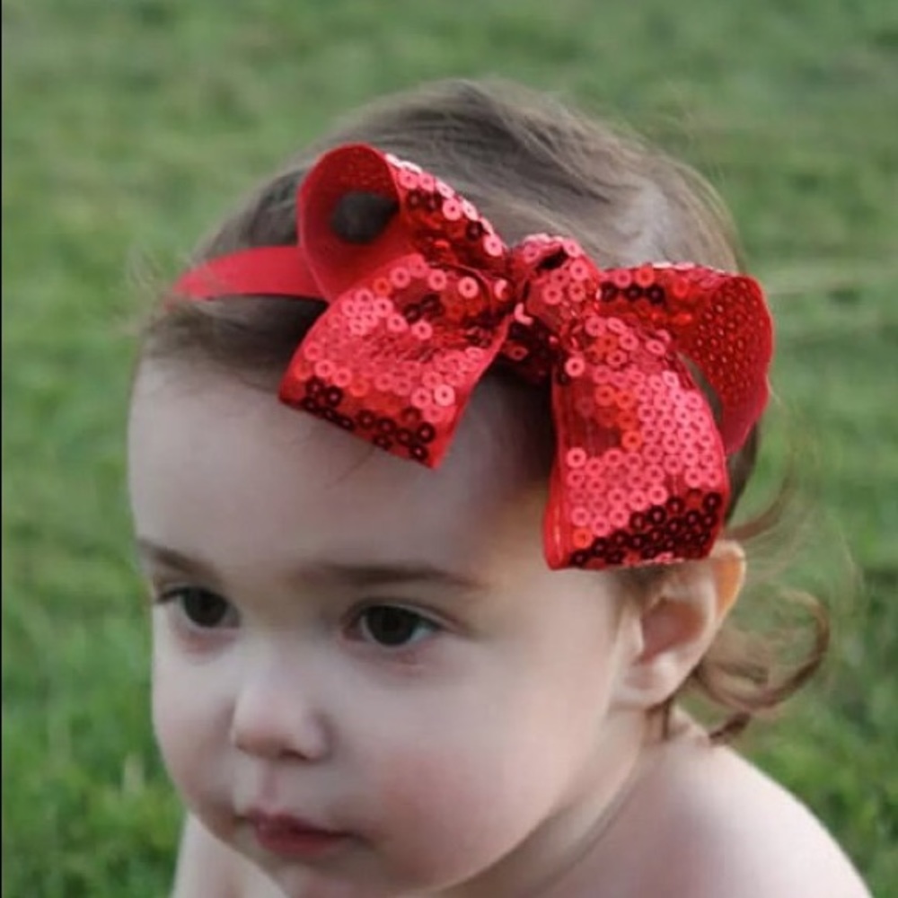 ♦️girls red sparkly bow headband
